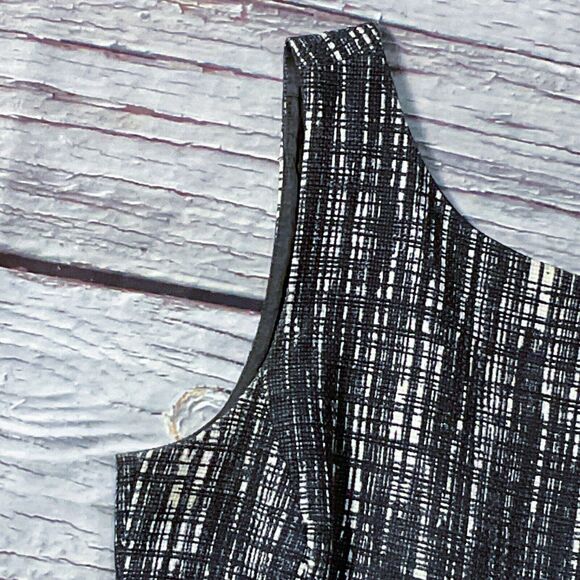 J Crew Womens Dress sz 8 Gray Cream Fit & Flare Lined Cotton Unique Button Back - Picture 4 of 10